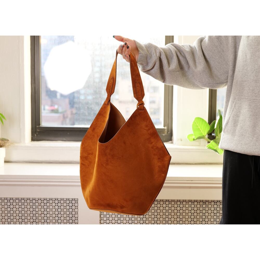 Khaite Lotus Caramel Brown Calfskin Suede Shoulder Tote Bag (Size Medium) - Picture 4 of 9